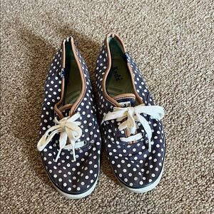 Keds Navy Polka Dot Canvas Sneakers with White Laces
